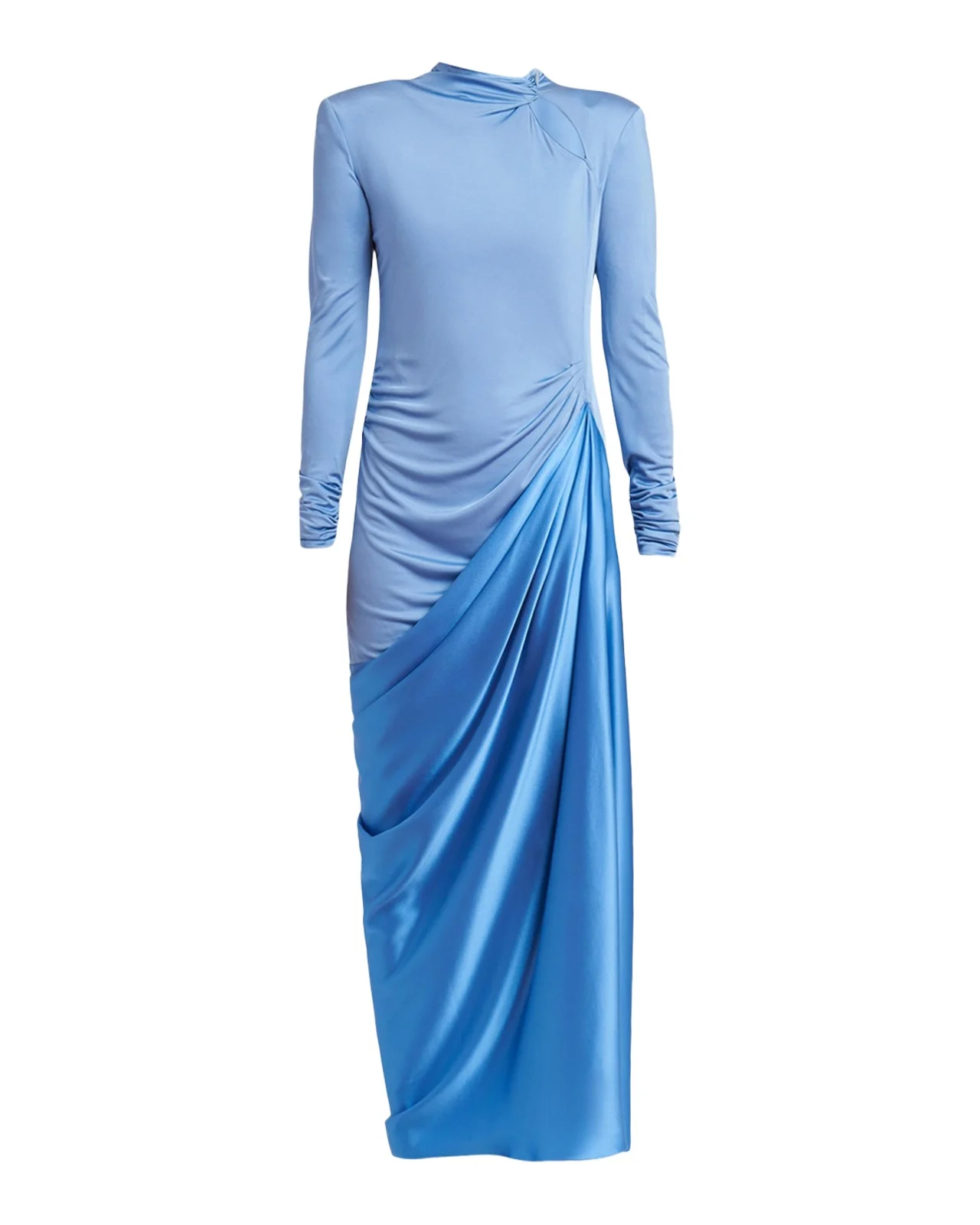 Long-Sleeve Draped Satin Maxi Dress Long-Sleeve Draped Satin Maxi Dress