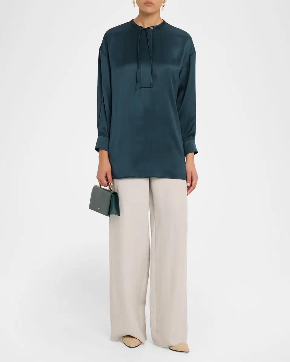 Giorgio Armani Long-Sleeve Silk Tunic Shirt | Thumbnail 2 Giorgio Armani Long-Sleeve Silk Tunic Shirt | Thumbnail 2