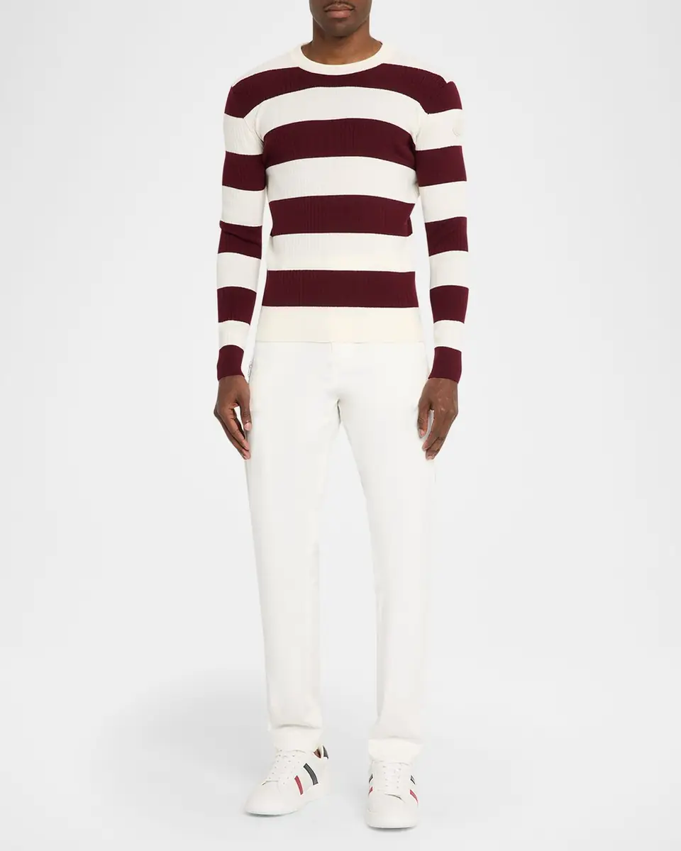 Moncler Men's Wide-Stripe Wool Ribbed Crewneck Sweater | Thumbnail 2 Moncler Men's Wide-Stripe Wool Ribbed Crewneck Sweater | Thumbnail 2