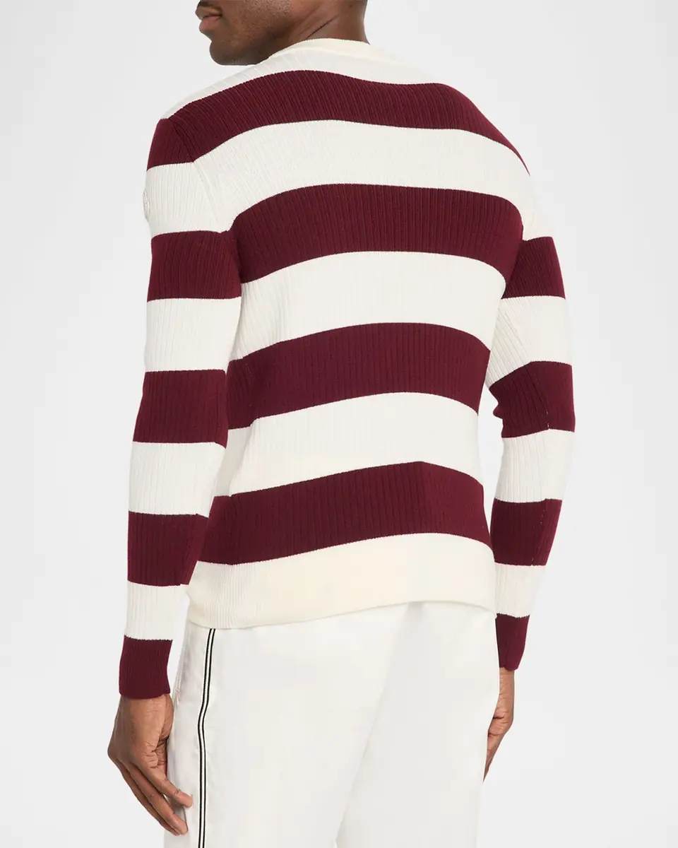 Moncler Men's Wide-Stripe Wool Ribbed Crewneck Sweater | Thumbnail 3 Moncler Men's Wide-Stripe Wool Ribbed Crewneck Sweater | Thumbnail 3