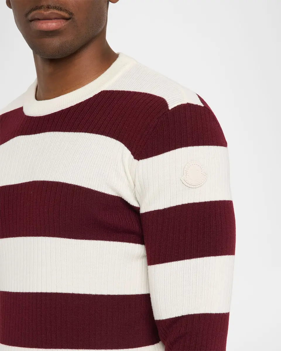 Moncler Men's Wide-Stripe Wool Ribbed Crewneck Sweater | Thumbnail 5 Moncler Men's Wide-Stripe Wool Ribbed Crewneck Sweater | Thumbnail 5