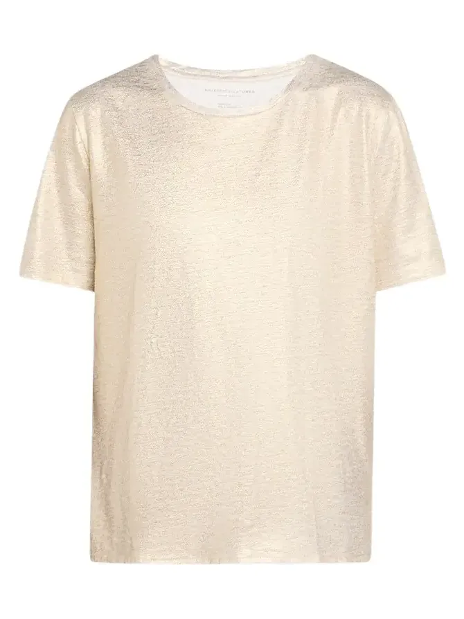 Stretch Linen Metallic Semi Relaxed Crewneck Top Stretch Linen Metallic Semi Relaxed Crewneck Top