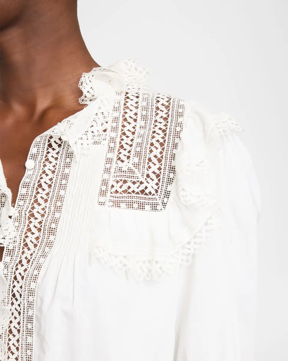 Saint Laurent Lace-Yoke Ruffle Poplin Blouse | Thumbnail 5 Saint Laurent Lace-Yoke Ruffle Poplin Blouse | Thumbnail 5