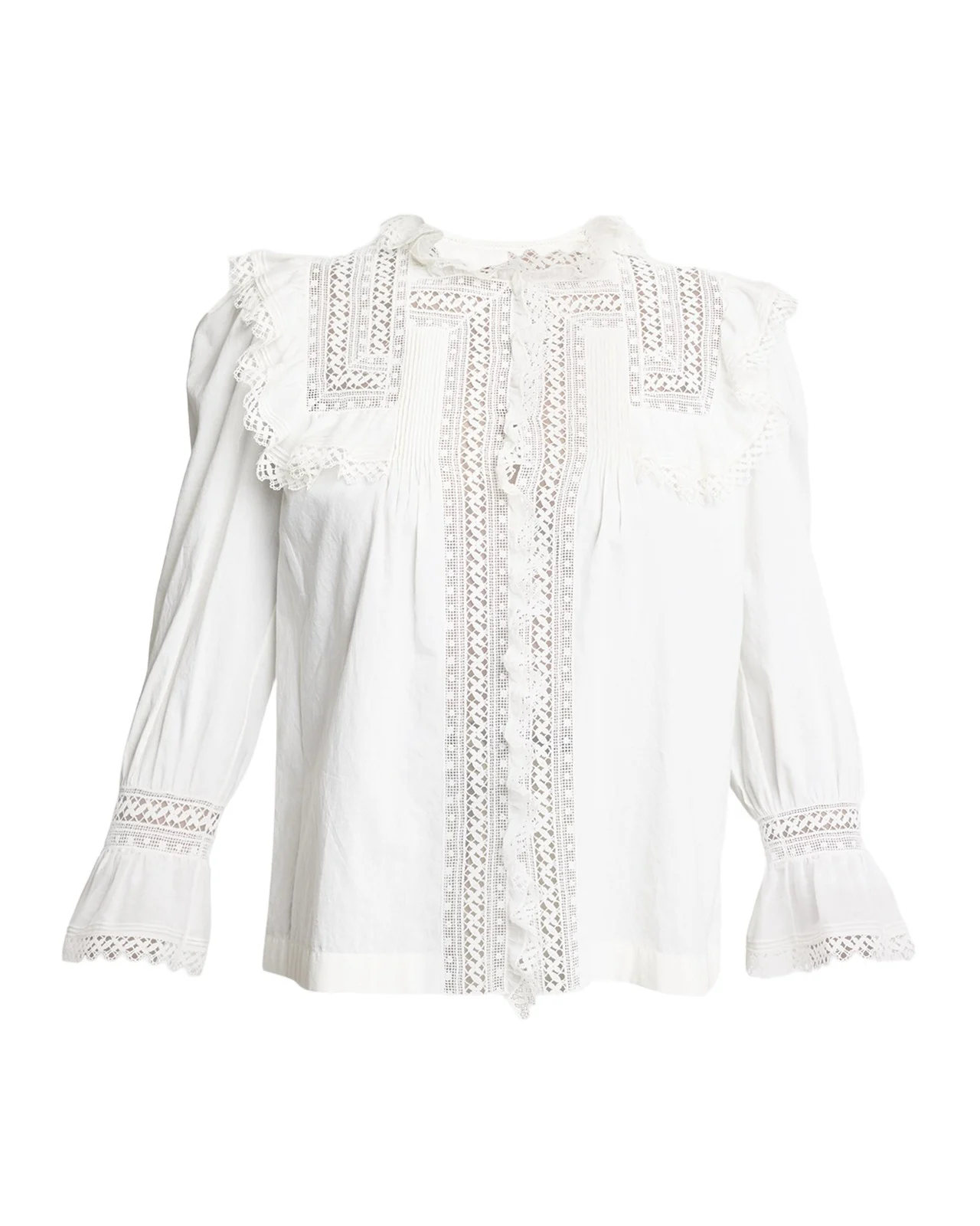 Lace-Yoke Ruffle Poplin Blouse Lace-Yoke Ruffle Poplin Blouse