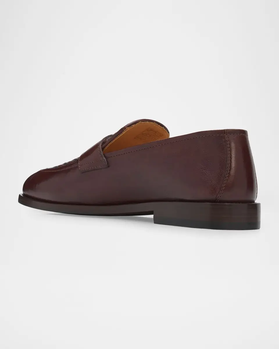 Brunello Cucinelli Men's Woven Vamp Leather Penny Loafers | Thumbnail 2 Brunello Cucinelli Men's Woven Vamp Leather Penny Loafers | Thumbnail 2