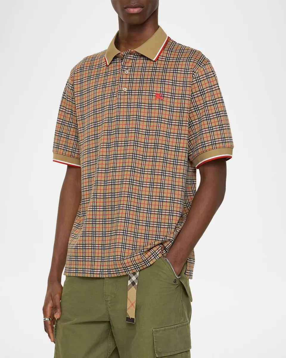 Burberry Men's Check Cotton Blend Polo Shirt | Thumbnail 2 Burberry Men's Check Cotton Blend Polo Shirt | Thumbnail 2