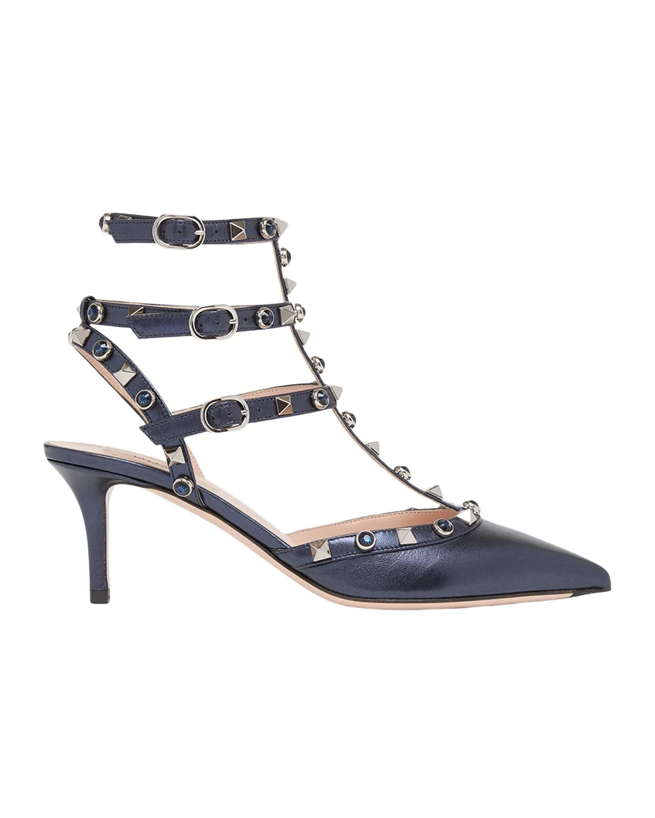 65mm Rockstud Metallic Leather Ankle-Strap Pumps