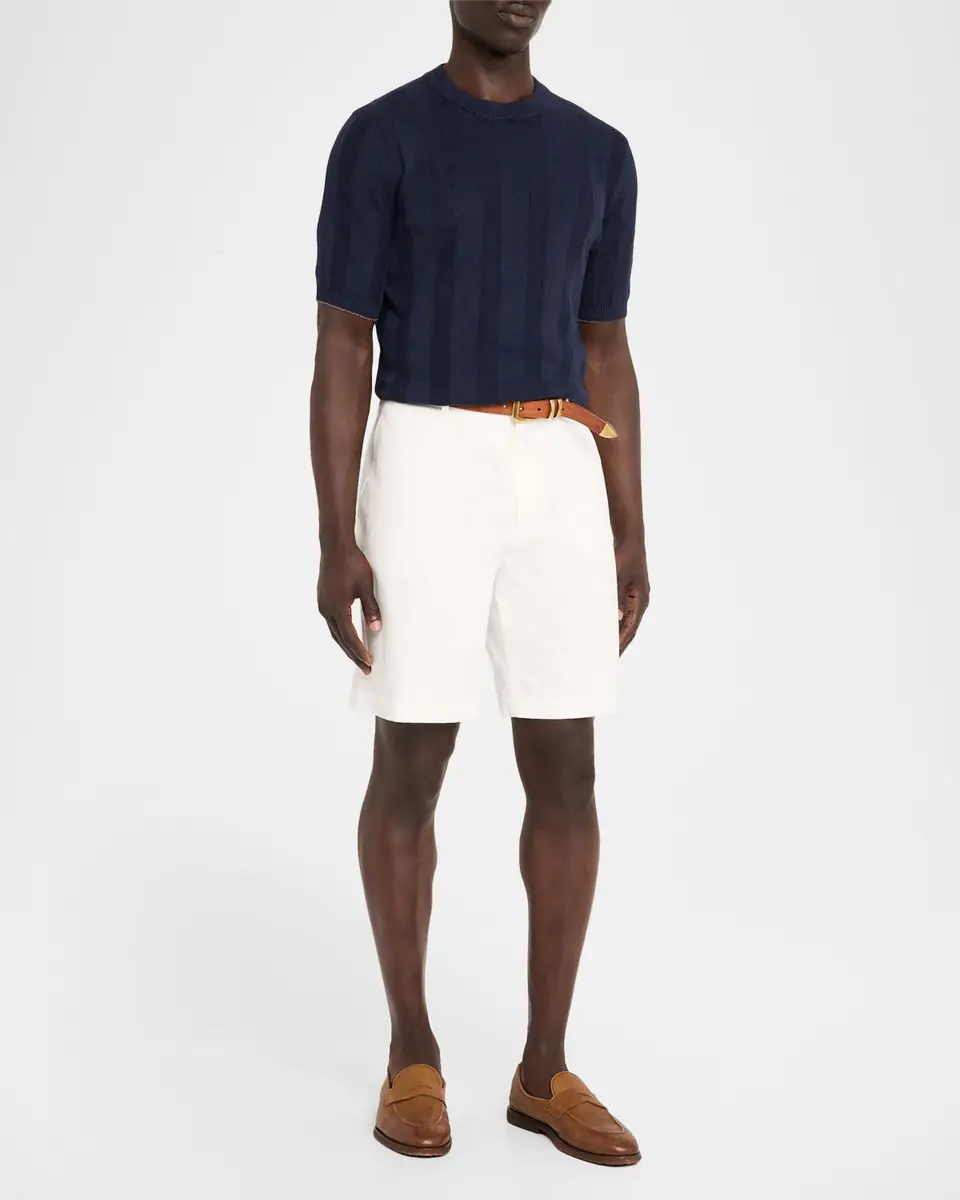 Brunello Cucinelli Men's Linen and Cotton Ribbed Short-Sleeve Sweater | Thumbnail 2 Brunello Cucinelli Men's Linen and Cotton Ribbed Short-Sleeve Sweater | Thumbnail 2