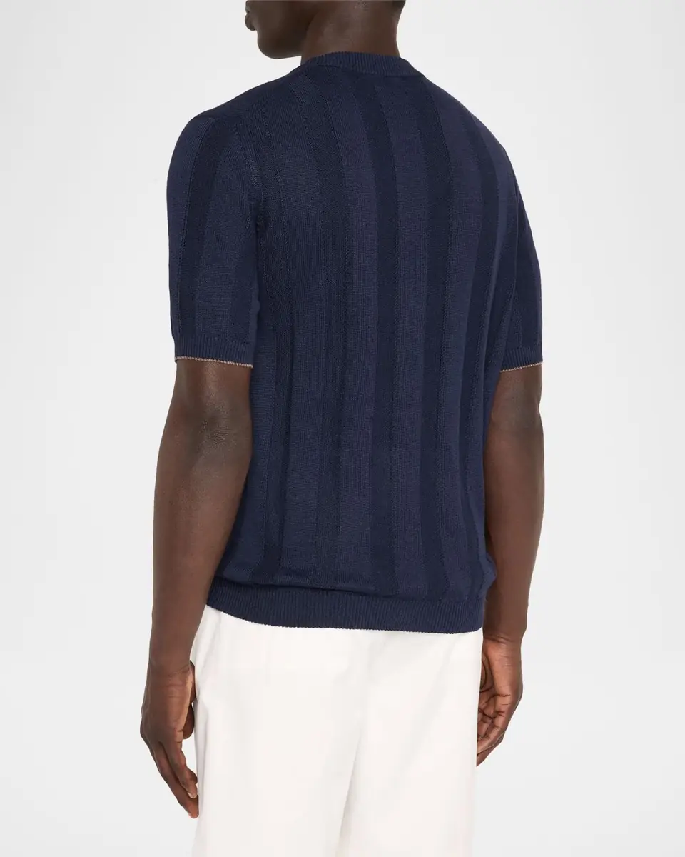 Brunello Cucinelli Men's Linen and Cotton Ribbed Short-Sleeve Sweater | Thumbnail 3 Brunello Cucinelli Men's Linen and Cotton Ribbed Short-Sleeve Sweater | Thumbnail 3