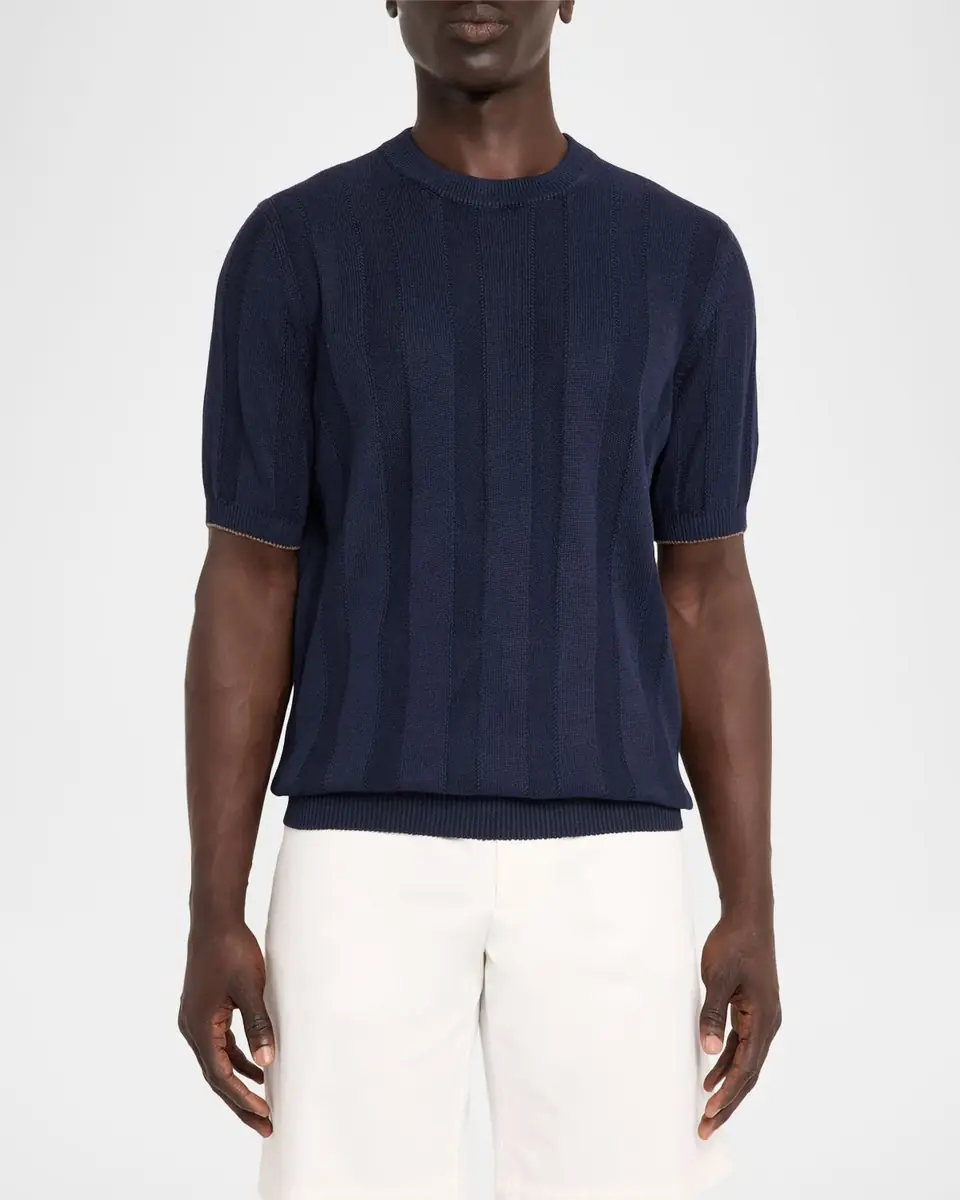 Brunello Cucinelli Men's Linen and Cotton Ribbed Short-Sleeve Sweater | Thumbnail 4 Brunello Cucinelli Men's Linen and Cotton Ribbed Short-Sleeve Sweater | Thumbnail 4