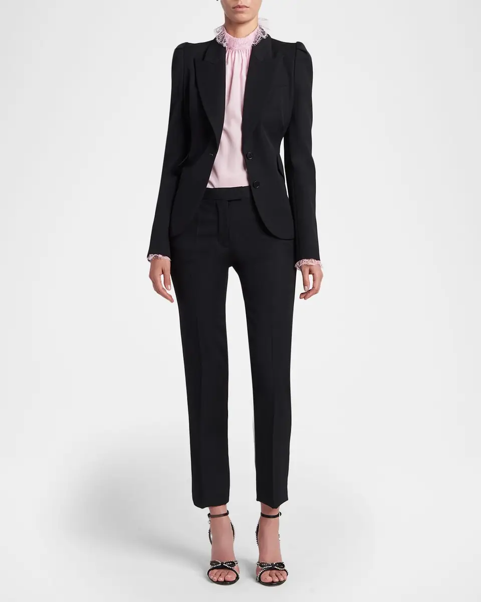 Alexander McQueen Mid-Rise Wool Slim-Leg Ankle Trousers | Thumbnail 2