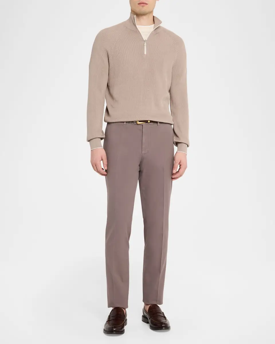 Brunello Cucinelli Men's Cotton English Rib Half-Zip Sweater | Thumbnail 2 Brunello Cucinelli Men's Cotton English Rib Half-Zip Sweater | Thumbnail 2
