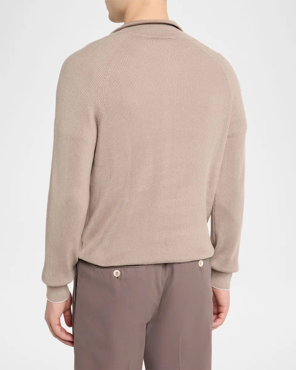 Brunello Cucinelli Men's Cotton English Rib Half-Zip Sweater | Thumbnail 3 Brunello Cucinelli Men's Cotton English Rib Half-Zip Sweater | Thumbnail 3