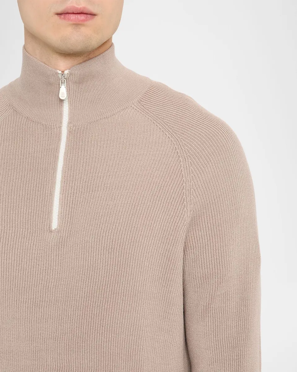 Brunello Cucinelli Men's Cotton English Rib Half-Zip Sweater | Thumbnail 5 Brunello Cucinelli Men's Cotton English Rib Half-Zip Sweater | Thumbnail 5