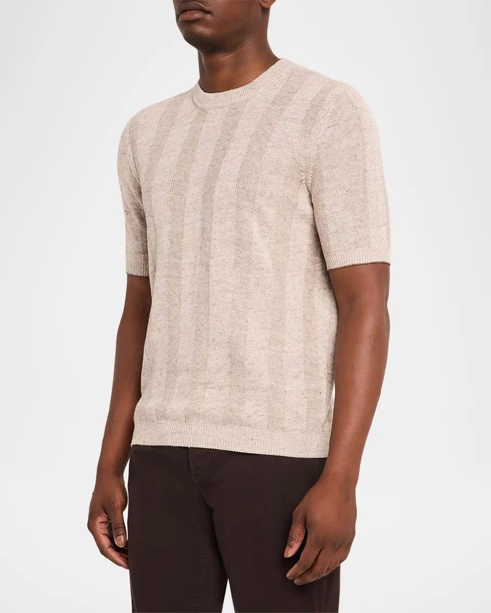 Brunello Cucinelli Men's Linen and Cotton Ribbed Short-Sleeve Sweater | Thumbnail 4 Brunello Cucinelli Men's Linen and Cotton Ribbed Short-Sleeve Sweater | Thumbnail 4
