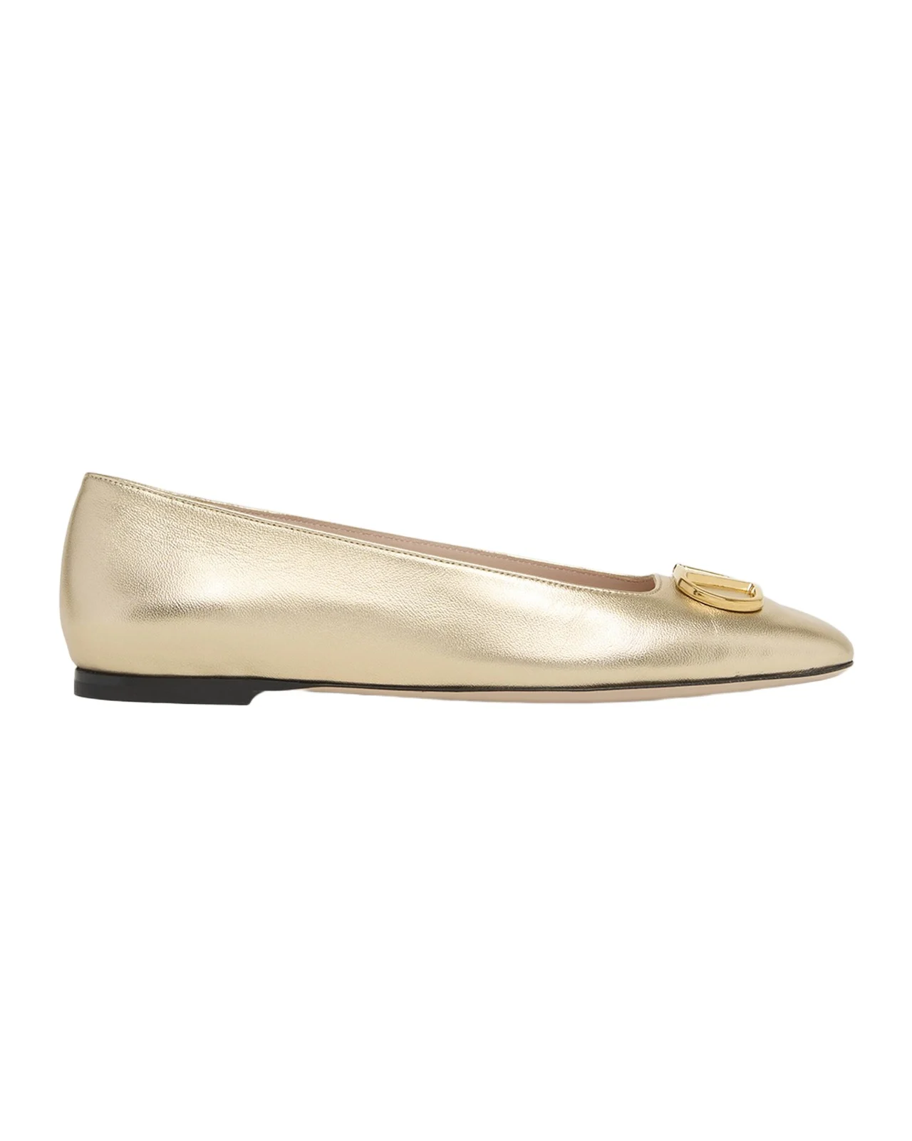 Valentino Garavani VLogo Signature Metallic Leather Ballerina Flats