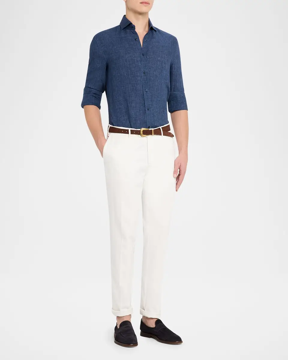 Brunello Cucinelli Men's Linen Spread Collar Button-Down Shirt | Thumbnail 2 Brunello Cucinelli Men's Linen Spread Collar Button-Down Shirt | Thumbnail 2