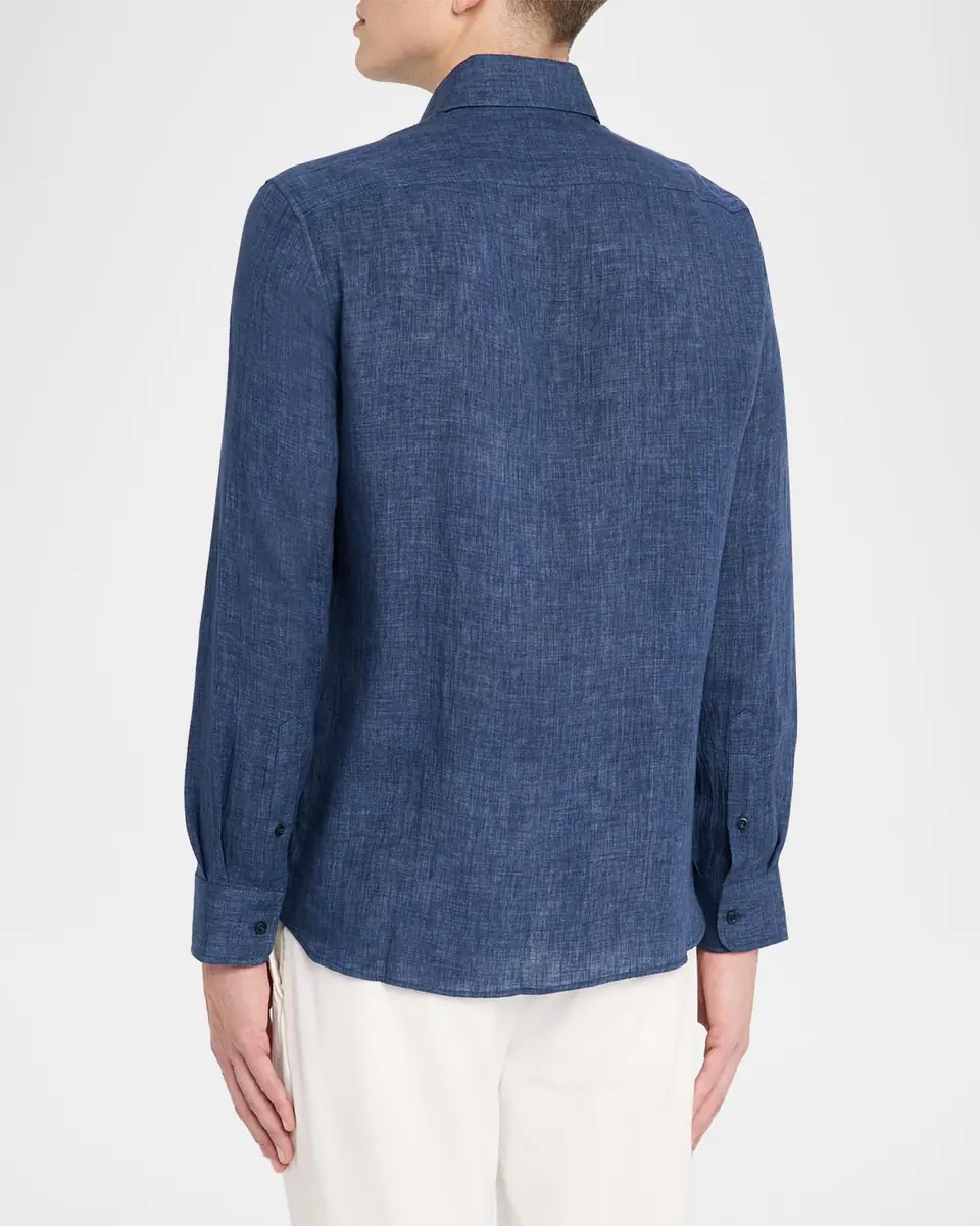 Brunello Cucinelli Men's Linen Spread Collar Button-Down Shirt | Thumbnail 3 Brunello Cucinelli Men's Linen Spread Collar Button-Down Shirt | Thumbnail 3