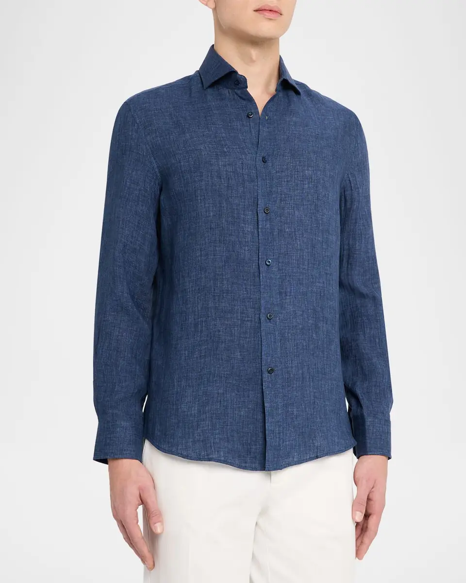 Brunello Cucinelli Men's Linen Spread Collar Button-Down Shirt | Thumbnail 4 Brunello Cucinelli Men's Linen Spread Collar Button-Down Shirt | Thumbnail 4