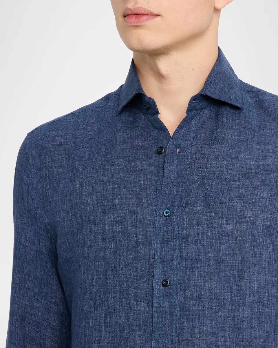 Brunello Cucinelli Men's Linen Spread Collar Button-Down Shirt | Thumbnail 5 Brunello Cucinelli Men's Linen Spread Collar Button-Down Shirt | Thumbnail 5