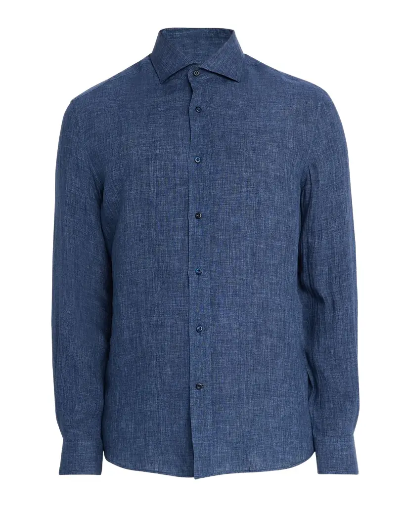 Brunello Cucinelli Men 's Linen Spread Collar Button-Down Shirt | Image 1 Brunello Cucinelli Men 's Linen Spread Collar Button-Down Shirt | Image 1