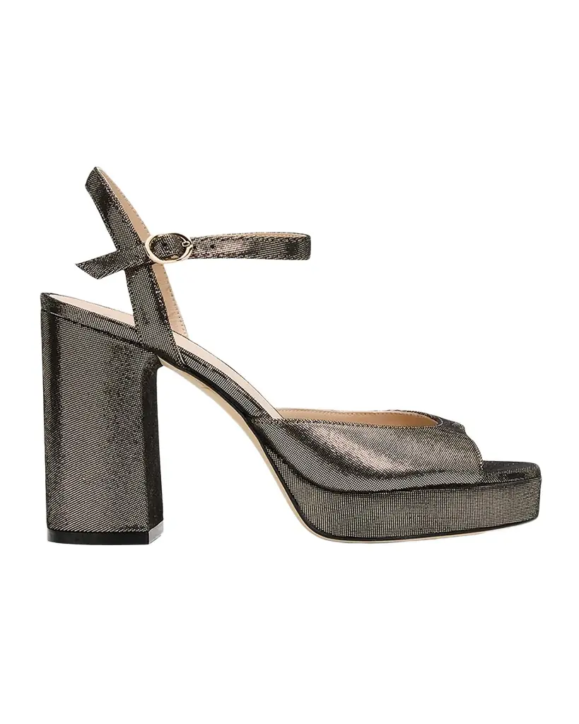 Stuart Weitzman Dayna II Leather Noir Ankle-Strap Platform Sandals