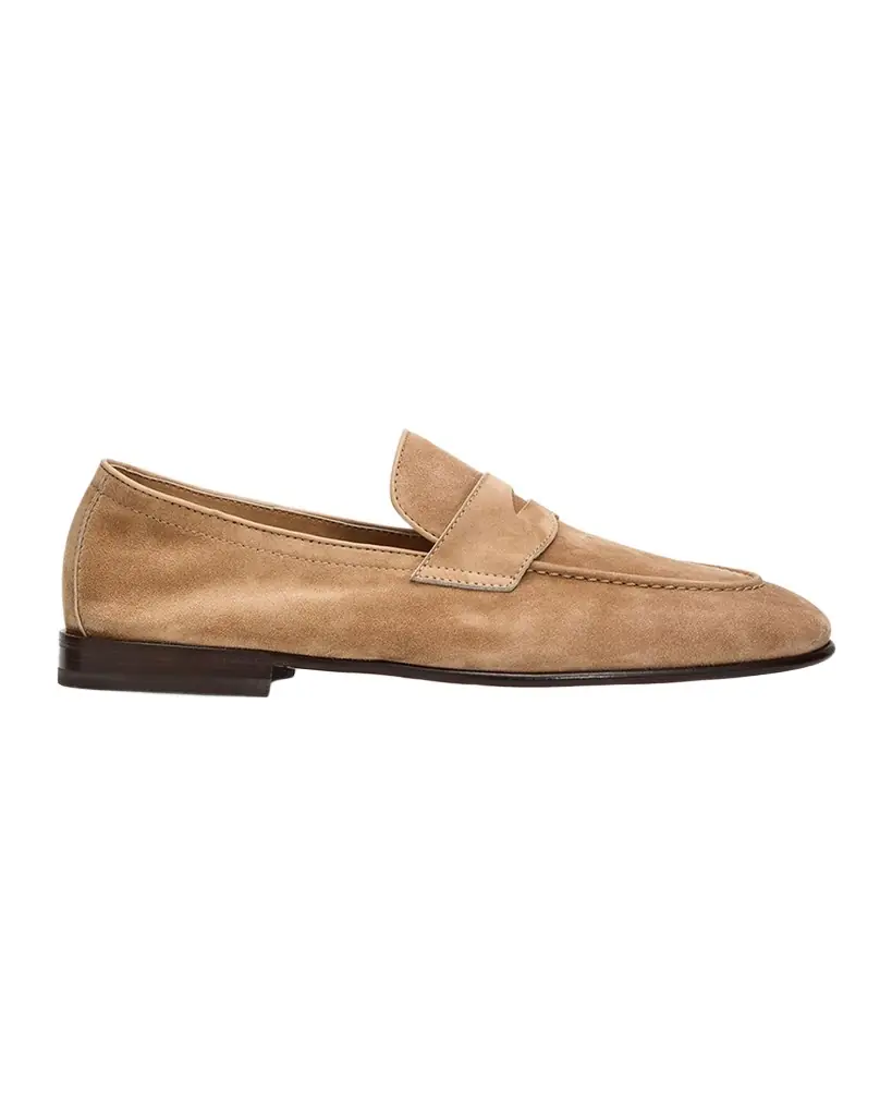 Brunello Cucinelli Men's Leather Apron-Toe Penny Loafers