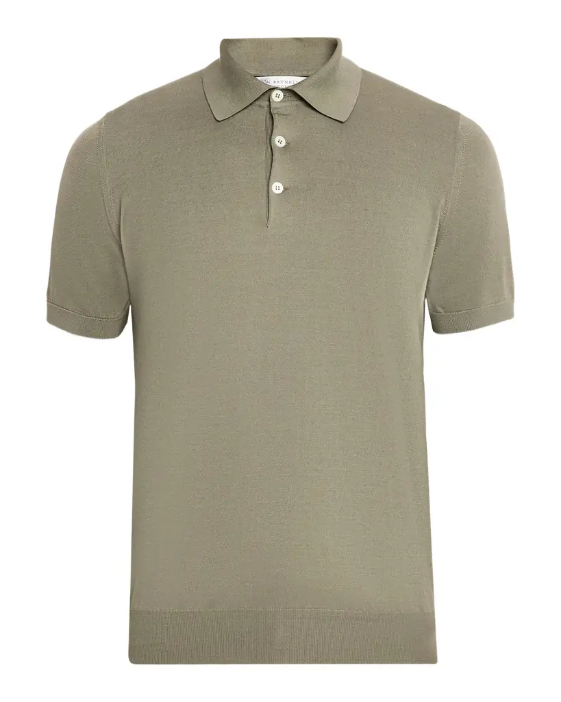 Brunello Cucinelli Men 's Cotton Short-Sleeve Polo Sweater | Image 1 Brunello Cucinelli Men 's Cotton Short-Sleeve Polo Sweater | Image 1
