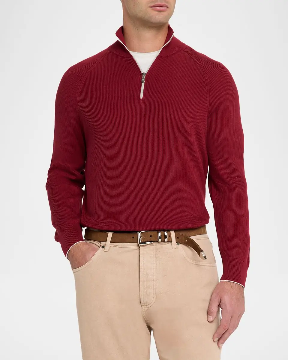 Brunello Cucinelli Men's Wool and Cashmere Half-Zip Sweater | Thumbnail 4 Brunello Cucinelli Men's Wool and Cashmere Half-Zip Sweater | Thumbnail 4