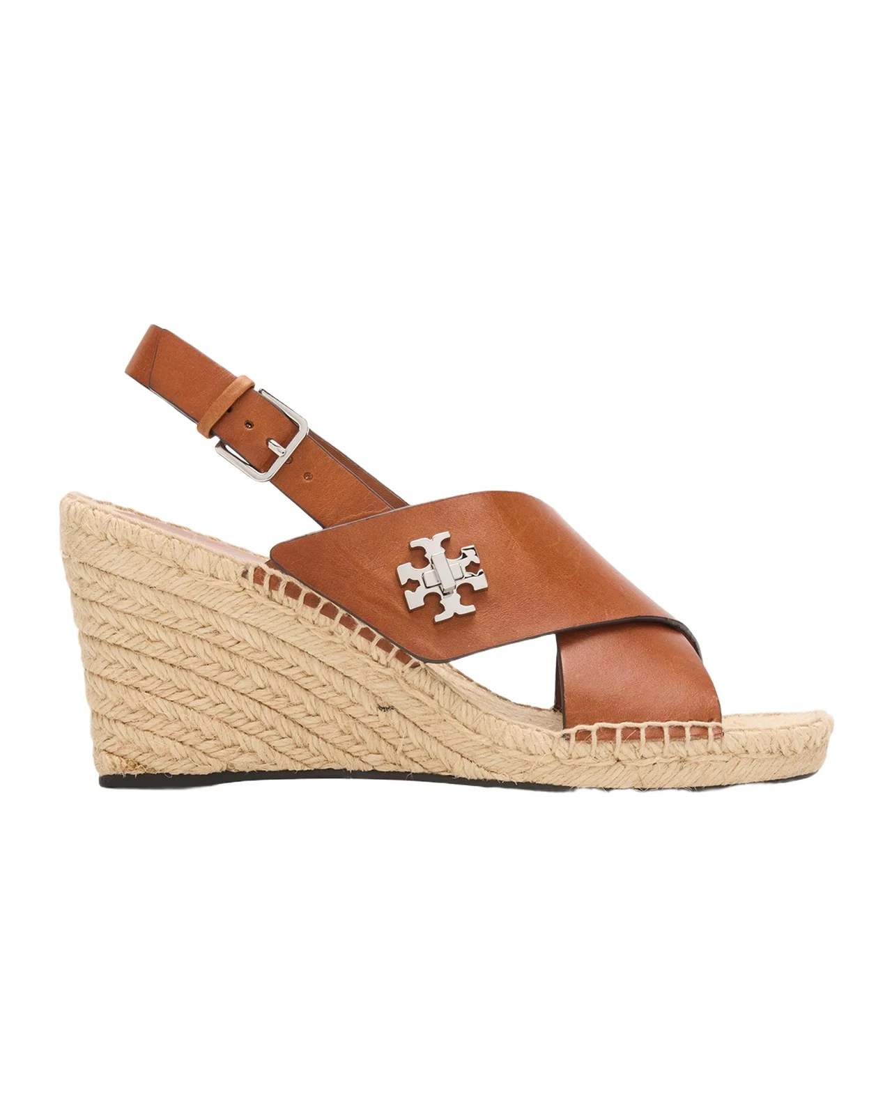 Tory Burch Turnlock Leather Slingback Espadrille Wedge Sandals