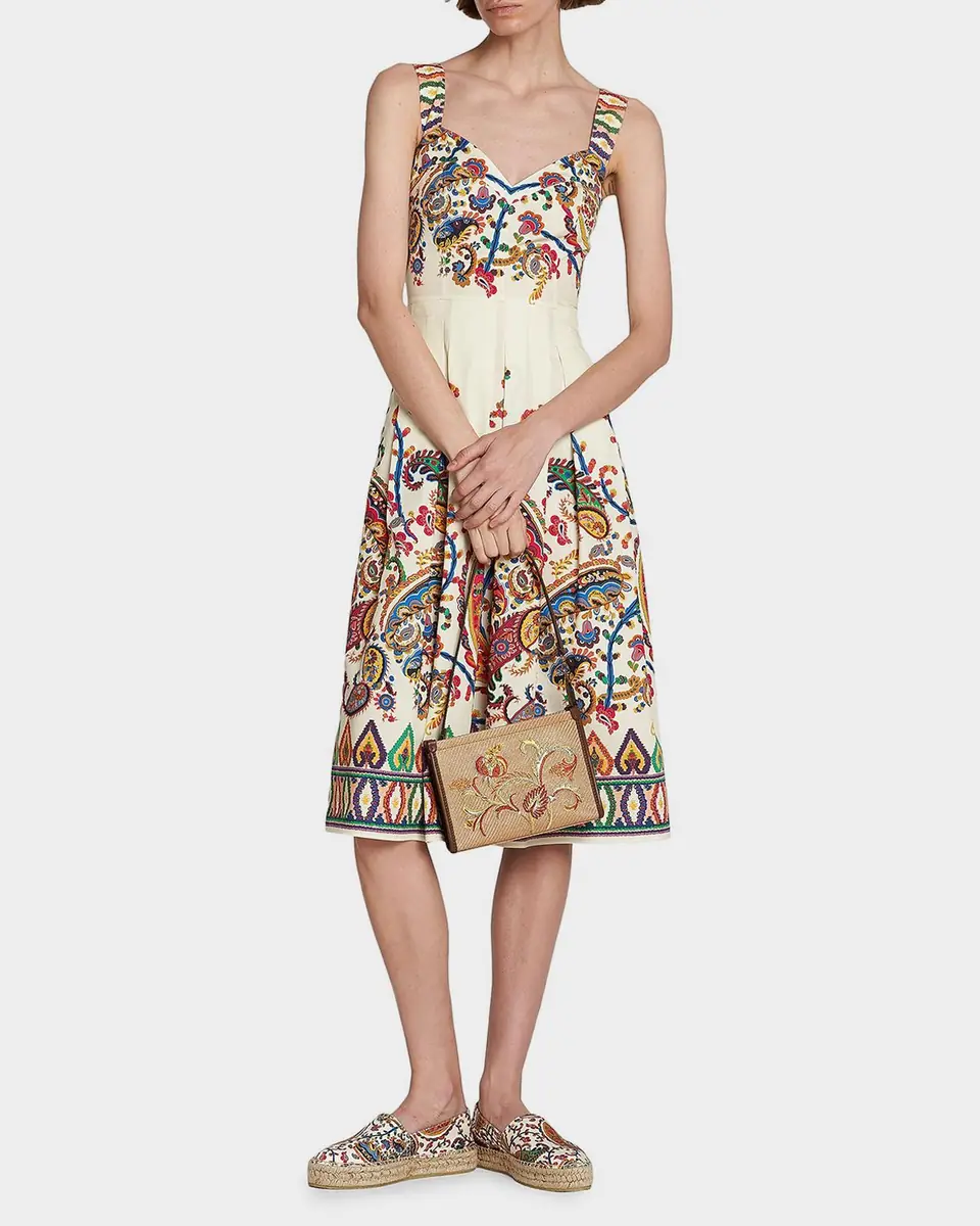 Etro Paisley Pleated Cotton Midi Dress | Thumbnail 2 Etro Paisley Pleated Cotton Midi Dress | Thumbnail 2