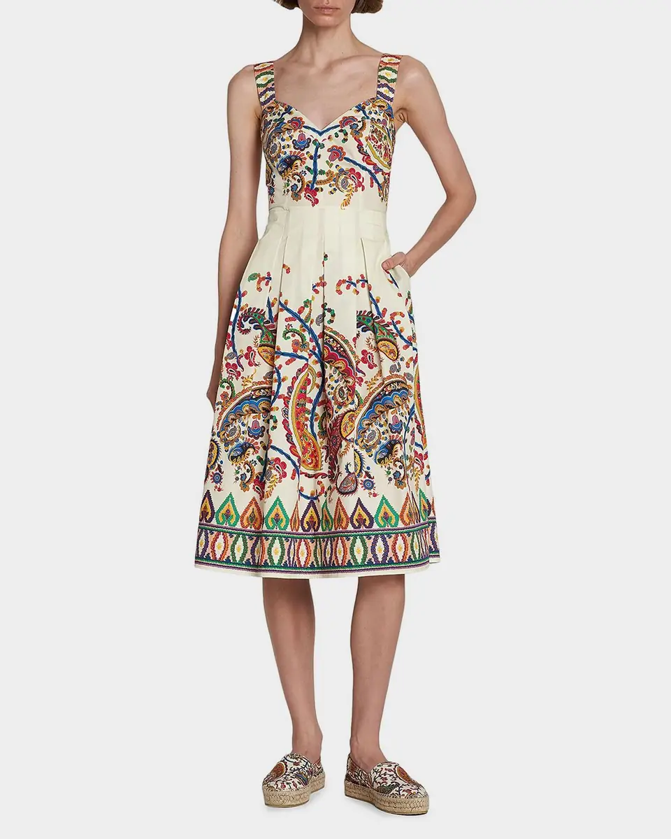 Etro Paisley Pleated Cotton Midi Dress | Thumbnail 4 Etro Paisley Pleated Cotton Midi Dress | Thumbnail 4