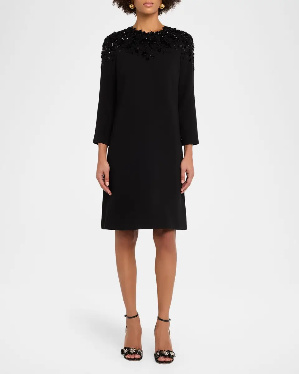Rickie Freeman for Teri Jon A-Line Floral Applique Crepe Dress | Thumbnail 2