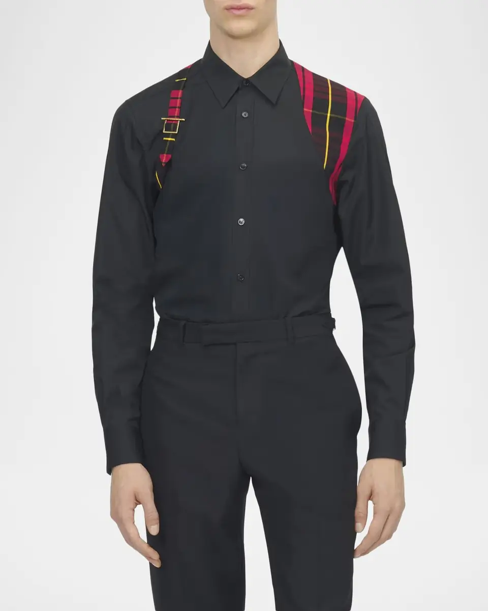 Alexander McQueen Men's Tartan Harness Cotton Button-Down Shirt | Thumbnail 4 Alexander McQueen Men's Tartan Harness Cotton Button-Down Shirt | Thumbnail 4