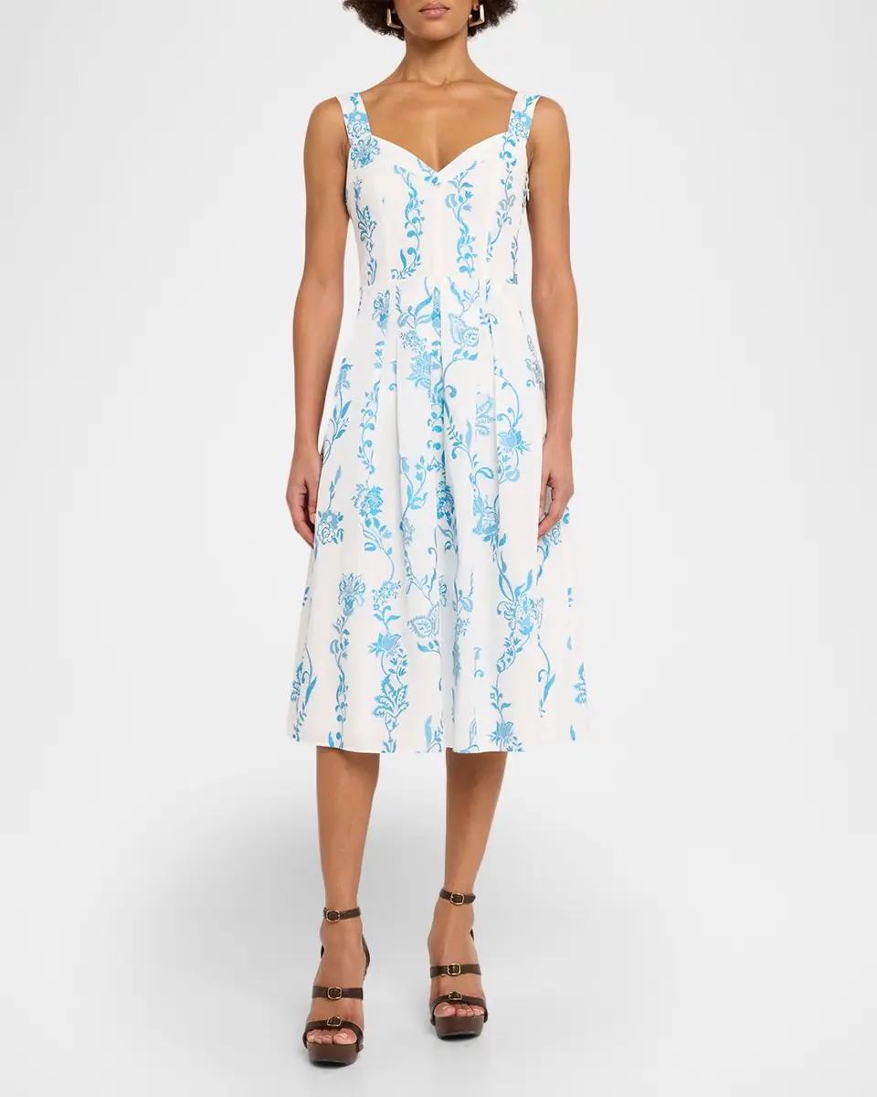 Etro Floral Embroidered Cotton Sleeveless Pleated Midi Dress | Thumbnail 2 Etro Floral Embroidered Cotton Sleeveless Pleated Midi Dress | Thumbnail 2
