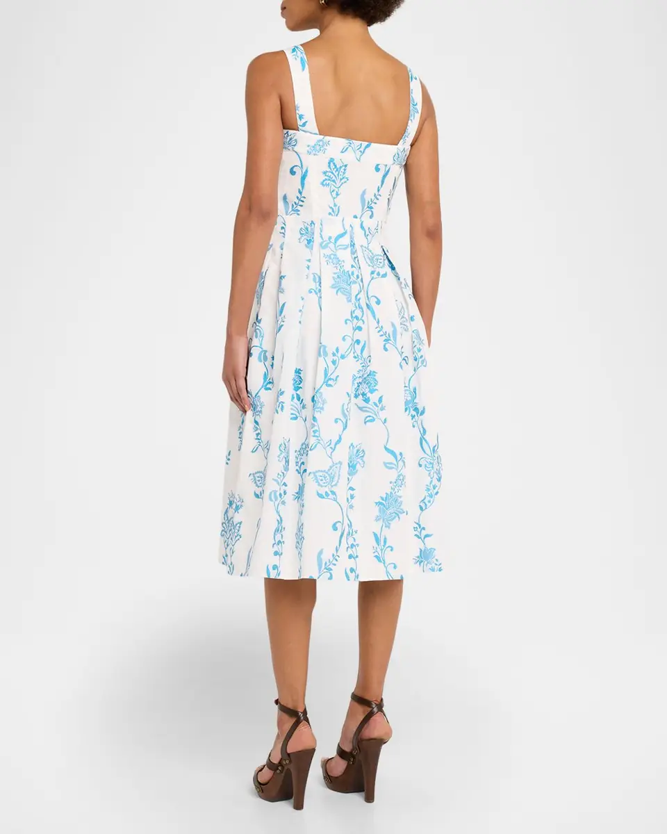 Etro Floral Embroidered Cotton Sleeveless Pleated Midi Dress | Thumbnail 3 Etro Floral Embroidered Cotton Sleeveless Pleated Midi Dress | Thumbnail 3
