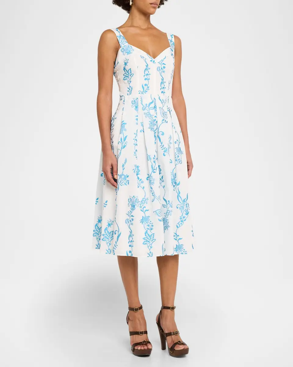 Etro Floral Embroidered Cotton Sleeveless Pleated Midi Dress | Thumbnail 4 Etro Floral Embroidered Cotton Sleeveless Pleated Midi Dress | Thumbnail 4