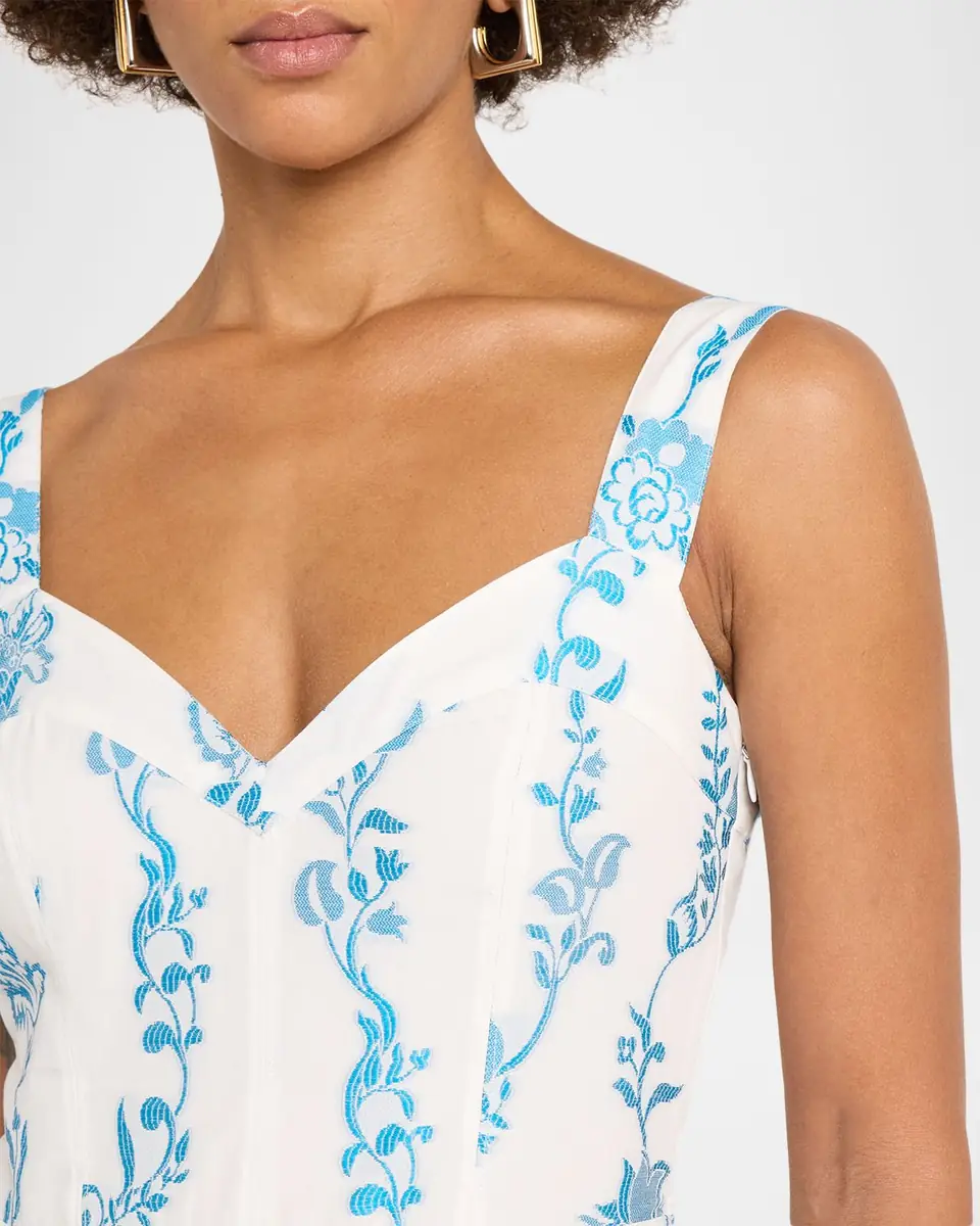Etro Floral Embroidered Cotton Sleeveless Pleated Midi Dress | Thumbnail 5 Etro Floral Embroidered Cotton Sleeveless Pleated Midi Dress | Thumbnail 5