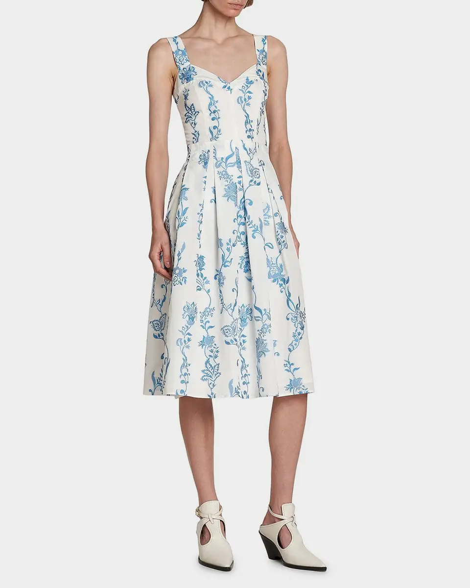 Etro Floral Embroidered Cotton Sleeveless Pleated Midi Dress | Thumbnail 6 Etro Floral Embroidered Cotton Sleeveless Pleated Midi Dress | Thumbnail 6