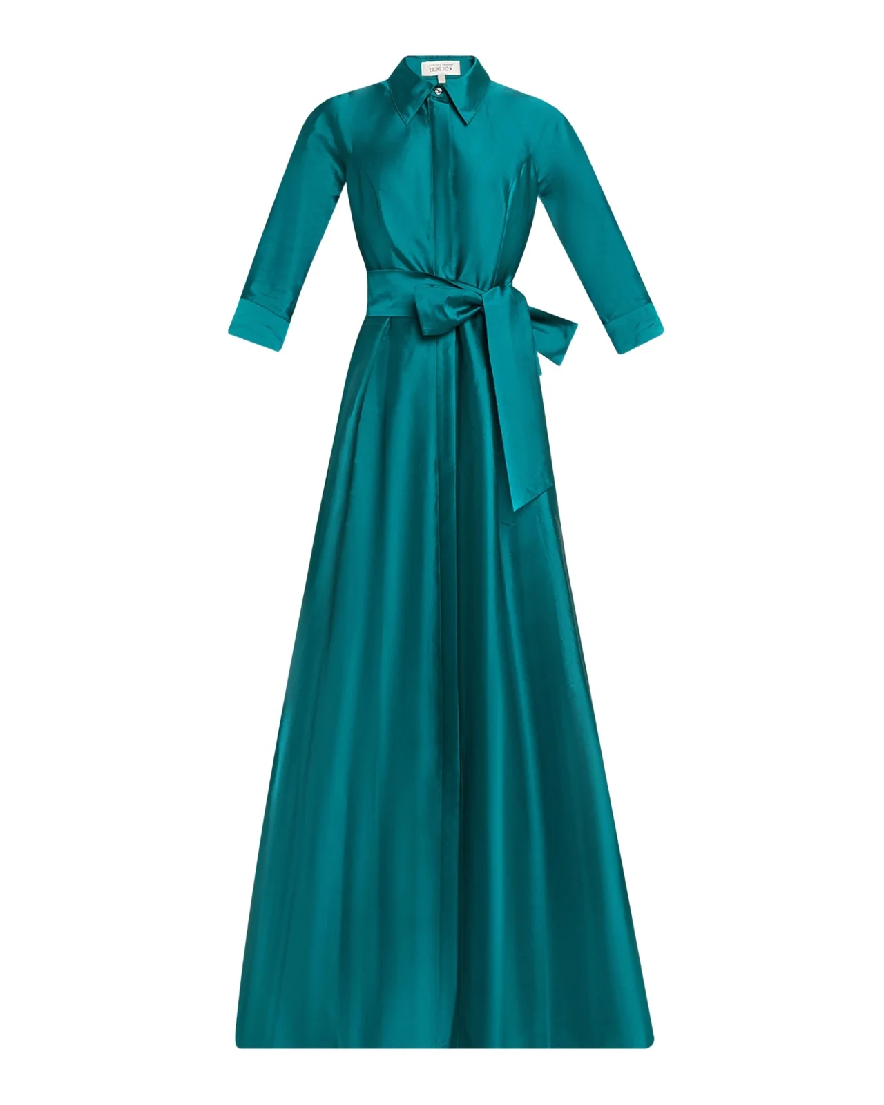3/4-Sleeve Taffeta Shirtdress Gown