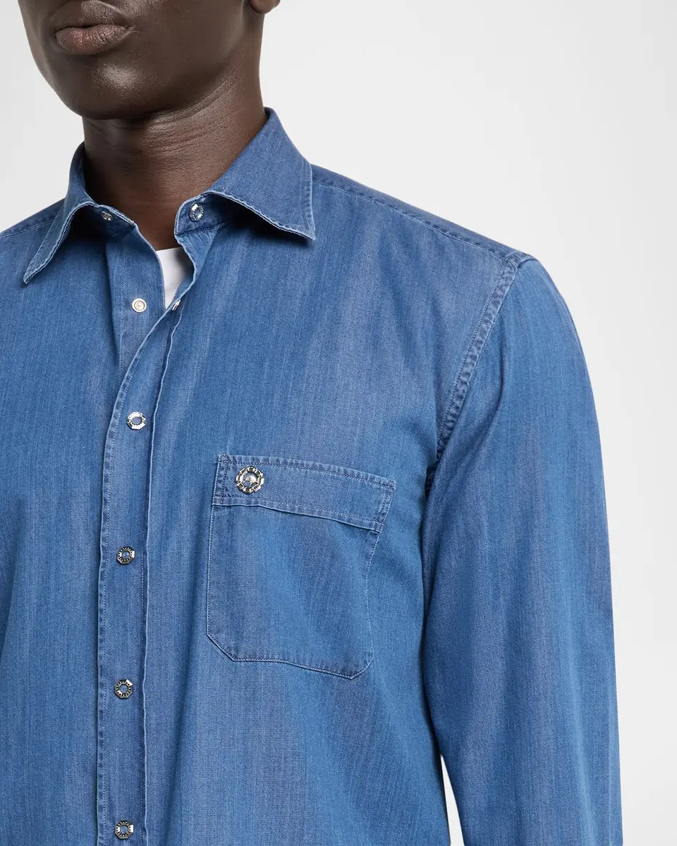 Stefano Ricci Men's Denim Snap-Front Button-Down Shirt | Thumbnail 5