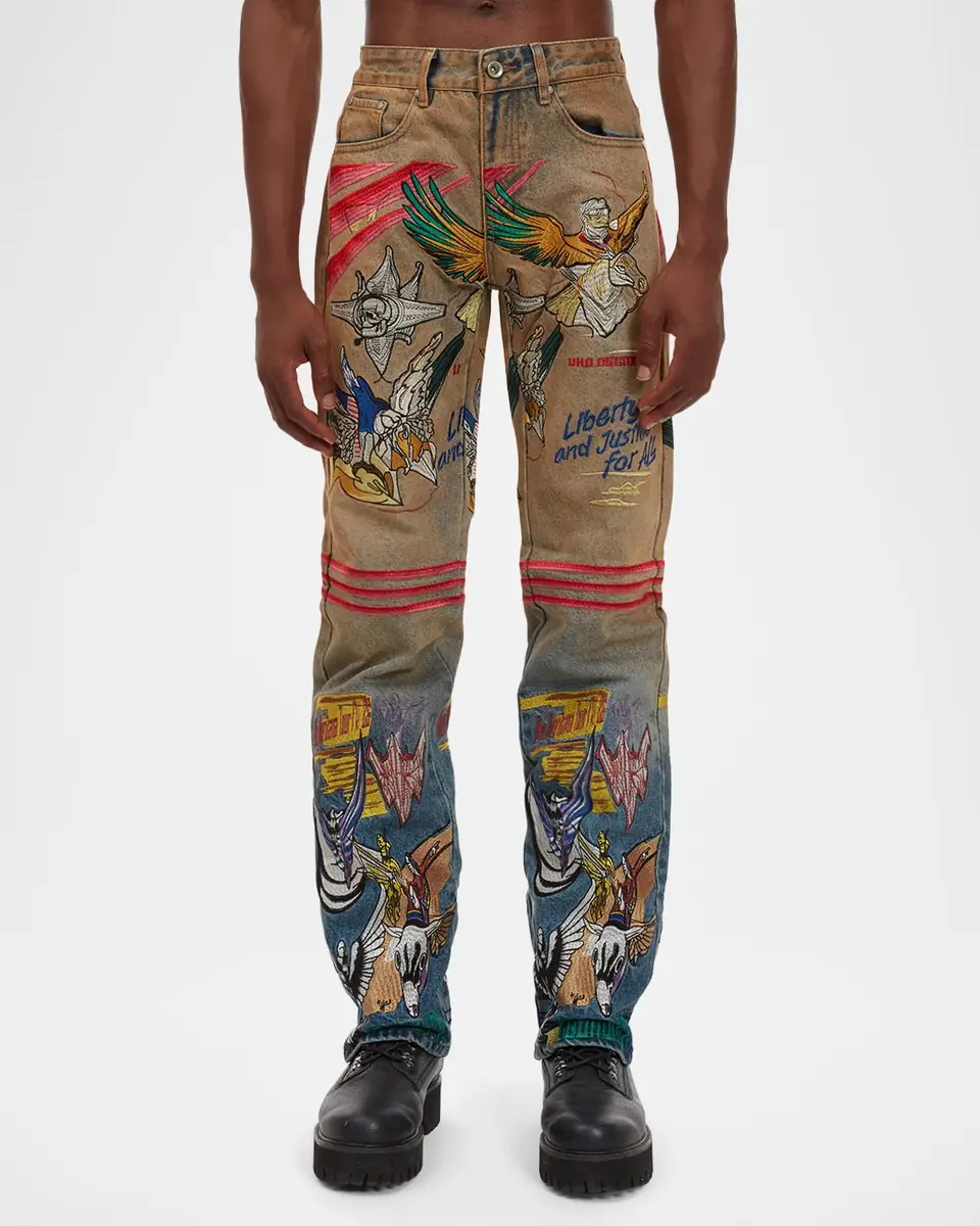 Who Decides War Men's Embroidered Liberty Denim Slim Fit Jeans | Thumbnail 2 Who Decides War Men's Embroidered Liberty Denim Slim Fit Jeans | Thumbnail 2