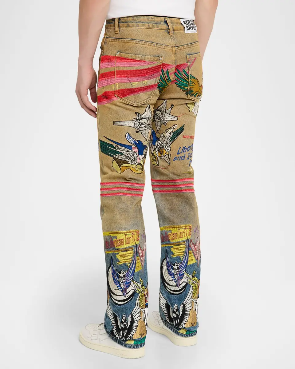 Who Decides War Men's Embroidered Liberty Denim Slim Fit Jeans | Thumbnail 3 Who Decides War Men's Embroidered Liberty Denim Slim Fit Jeans | Thumbnail 3