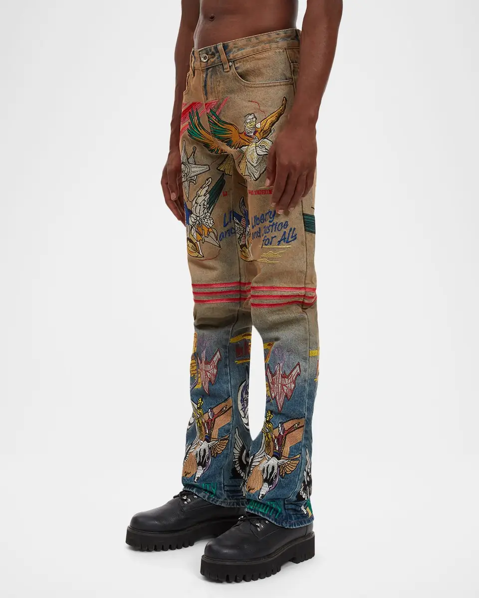 Who Decides War Men's Embroidered Liberty Denim Slim Fit Jeans | Thumbnail 4 Who Decides War Men's Embroidered Liberty Denim Slim Fit Jeans | Thumbnail 4