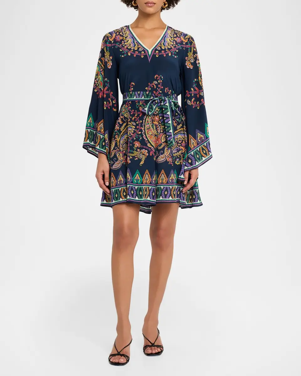 Etro Paisley Silk Belted Bell-Sleeve Mini Dress | Thumbnail 2 Etro Paisley Silk Belted Bell-Sleeve Mini Dress | Thumbnail 2