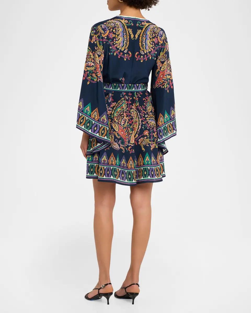 Etro Paisley Silk Belted Bell-Sleeve Mini Dress | Thumbnail 3 Etro Paisley Silk Belted Bell-Sleeve Mini Dress | Thumbnail 3