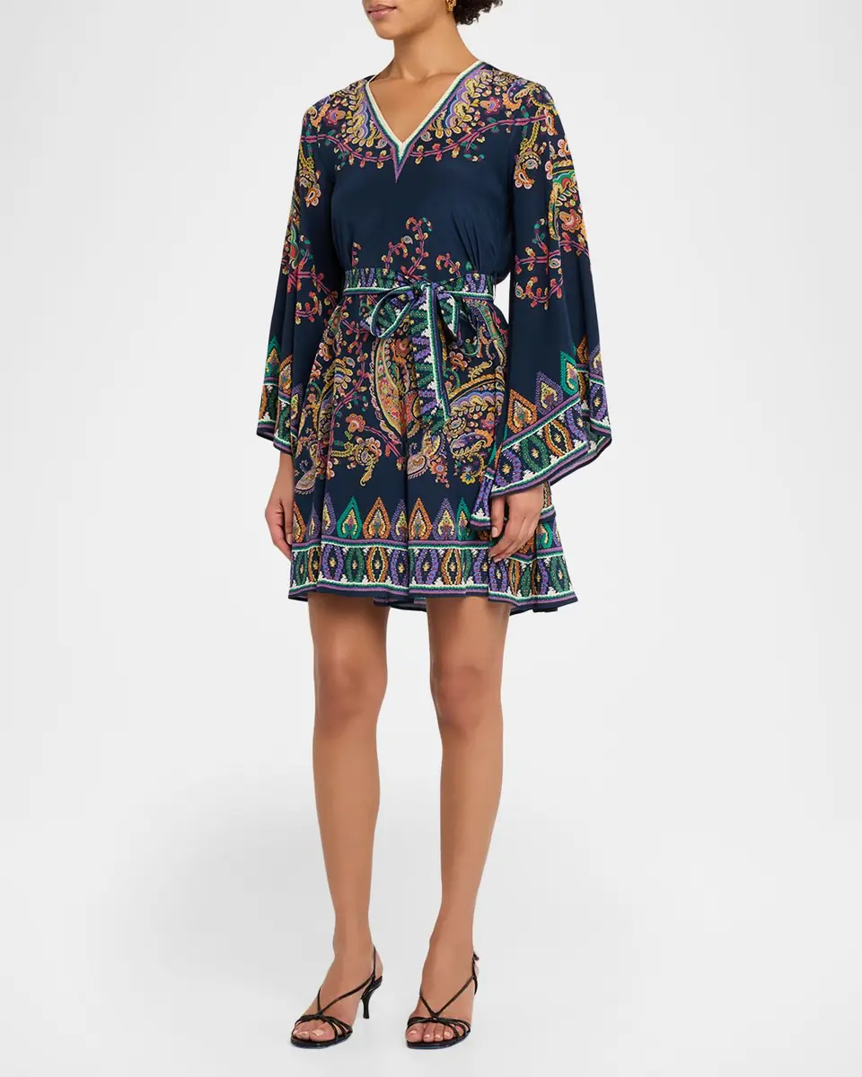 Etro Paisley Silk Belted Bell-Sleeve Mini Dress | Thumbnail 4 Etro Paisley Silk Belted Bell-Sleeve Mini Dress | Thumbnail 4