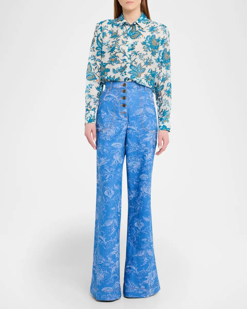 Etro Floral Denim Jacquard Button-Front Flare Jeans | Thumbnail 2 Etro Floral Denim Jacquard Button-Front Flare Jeans | Thumbnail 2