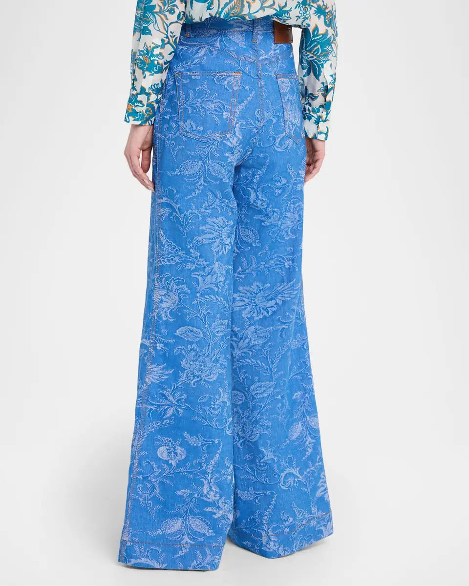 Etro Floral Denim Jacquard Button-Front Flare Jeans | Thumbnail 3 Etro Floral Denim Jacquard Button-Front Flare Jeans | Thumbnail 3