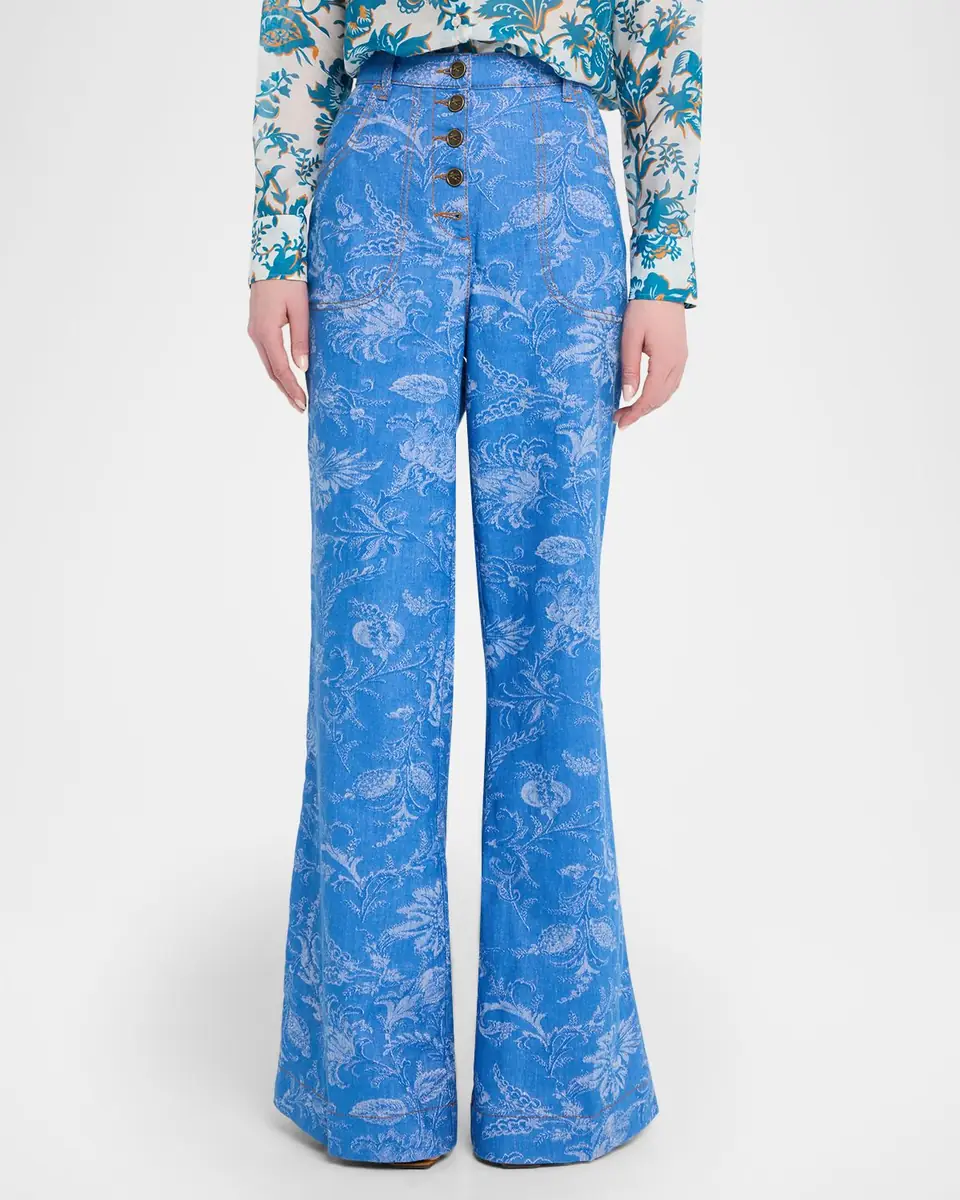 Etro Floral Denim Jacquard Button-Front Flare Jeans | Thumbnail 4 Etro Floral Denim Jacquard Button-Front Flare Jeans | Thumbnail 4